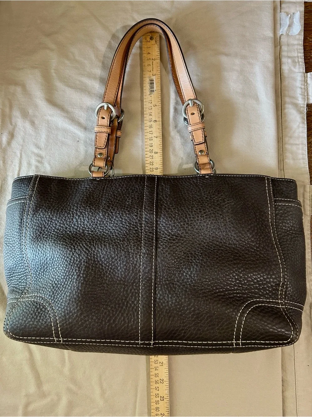 Coach #F12340 Large Brown Pebble Leather Tote Shoulder Bag Hang Tag EUC - Picture 1 of 8
